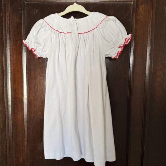 Petit Bebe Smocked Knit Dress, White with Red Bows - 2T - Picture 2 of 4